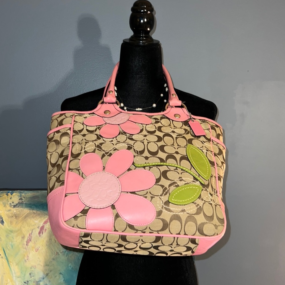 Coach Bleeker Khaki Signature Floral Appliqué Tote